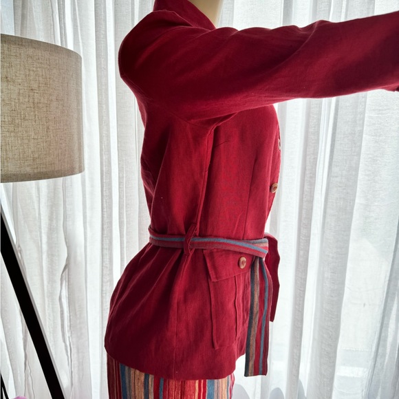 Paraphrase Red Linen Pant And Blazer Jacket Set Size 8 Vibrant Retro Striped - Picture 7 of 15